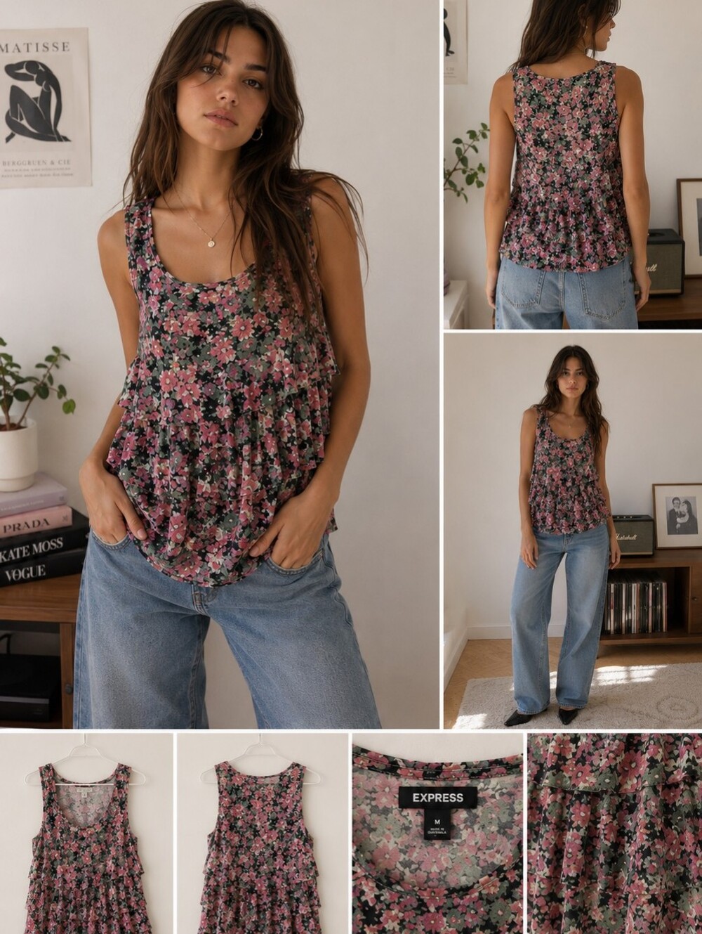 Express Size Small Sleeveless Floral Tiered Blouse